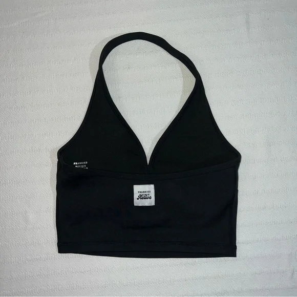 Frankies Bikini Active Women’s Halter Top Size M Black Stretch Athleisure Yoga - Picture 3 of 7